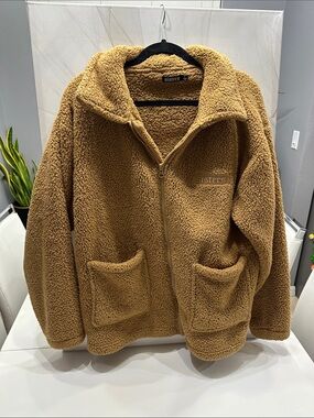 Sisters Apparel Caramel Fleece Sherpa Zip Up Jacket L